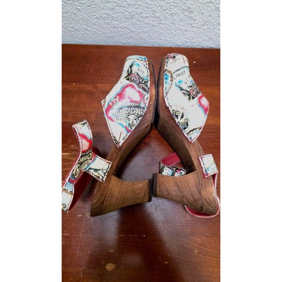 Sanita Women's 39 Mary Jean Inspired Wooden Platform Sandals Printed Straps & Re - Picture 5 of 9